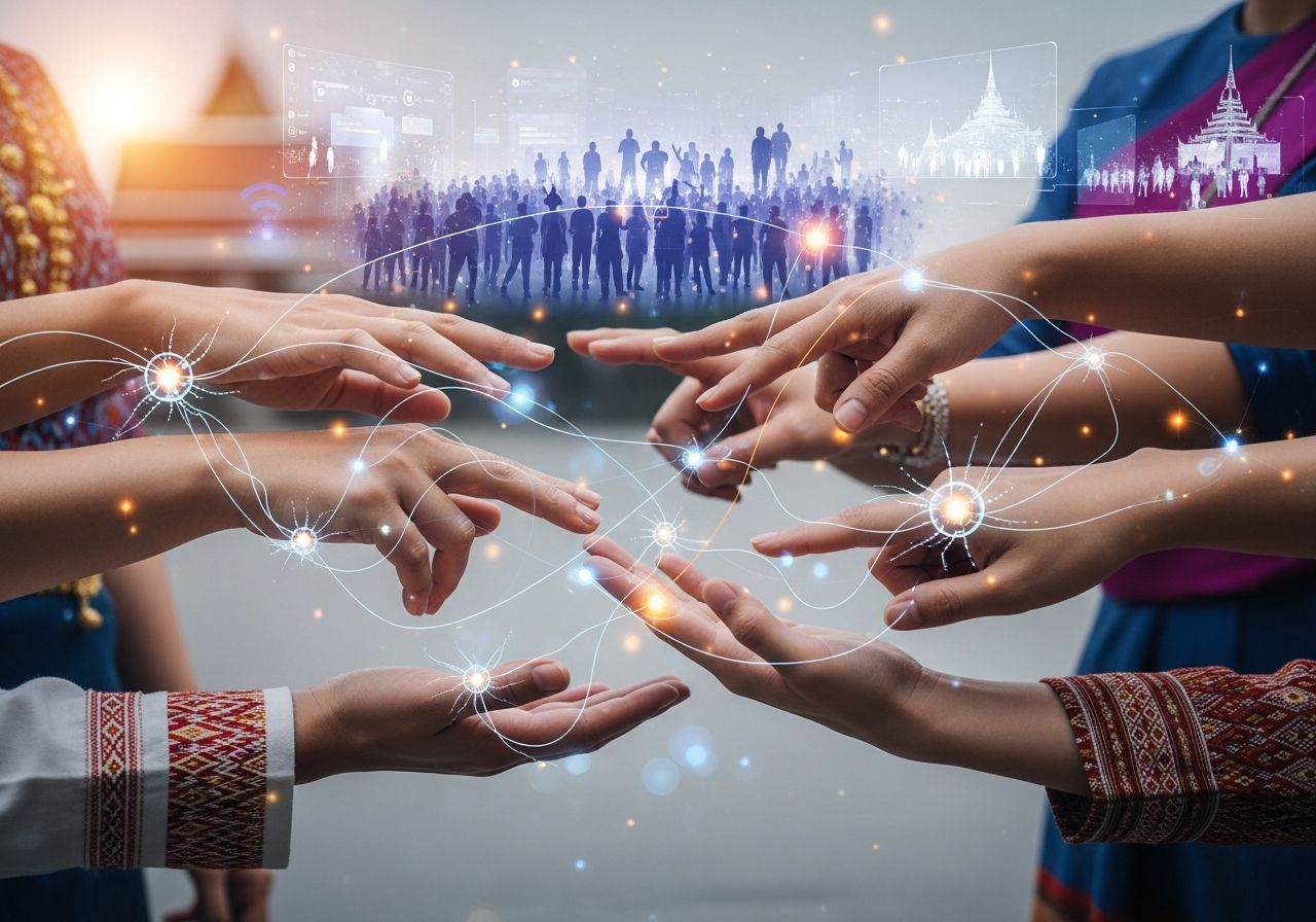 ภาพแนวคิดการทำงานร่วมกันระหว่างผู้คนและ AI เพื่อขับเคลื่อน Engagement ผ่าน Nano-Influencer