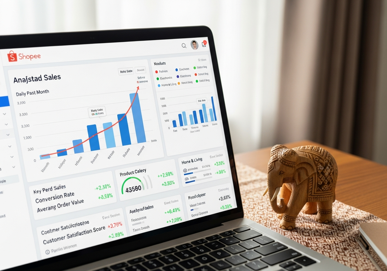 Shopee seller dashboard with analytics and sales data